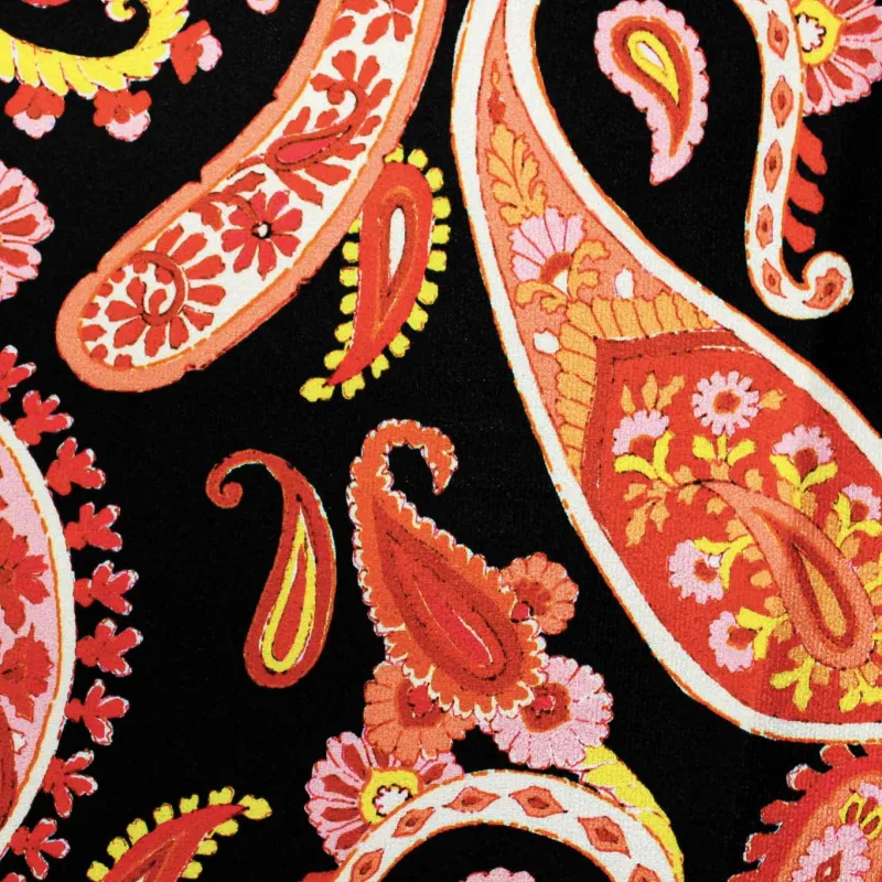 Velluto di Ciniglia fantasia Cachemire - Arancio Nero Giallo