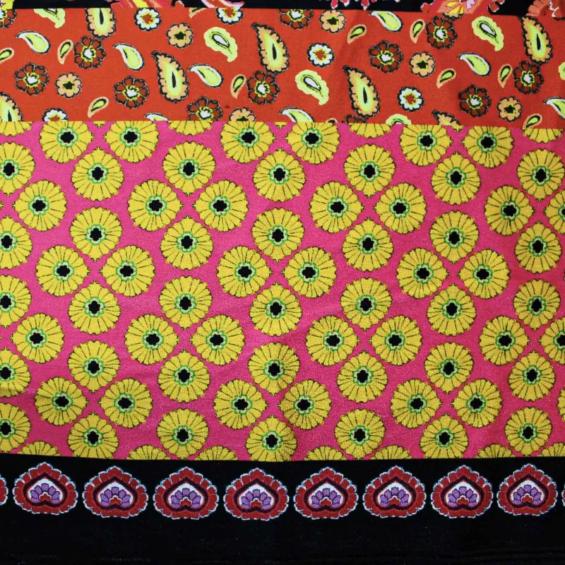 Velluto di Ciniglia fantasia Cachemire - Arancio Nero Giallo