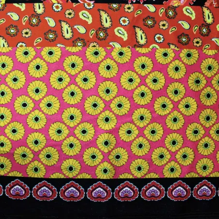 Velluto di Ciniglia fantasia Cachemire - Arancio Nero Giallo