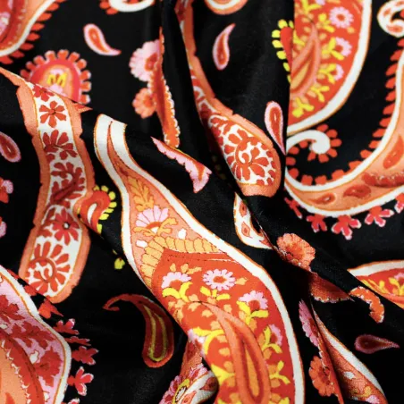 Velluto di Ciniglia fantasia Cachemire - Arancio Nero Giallo