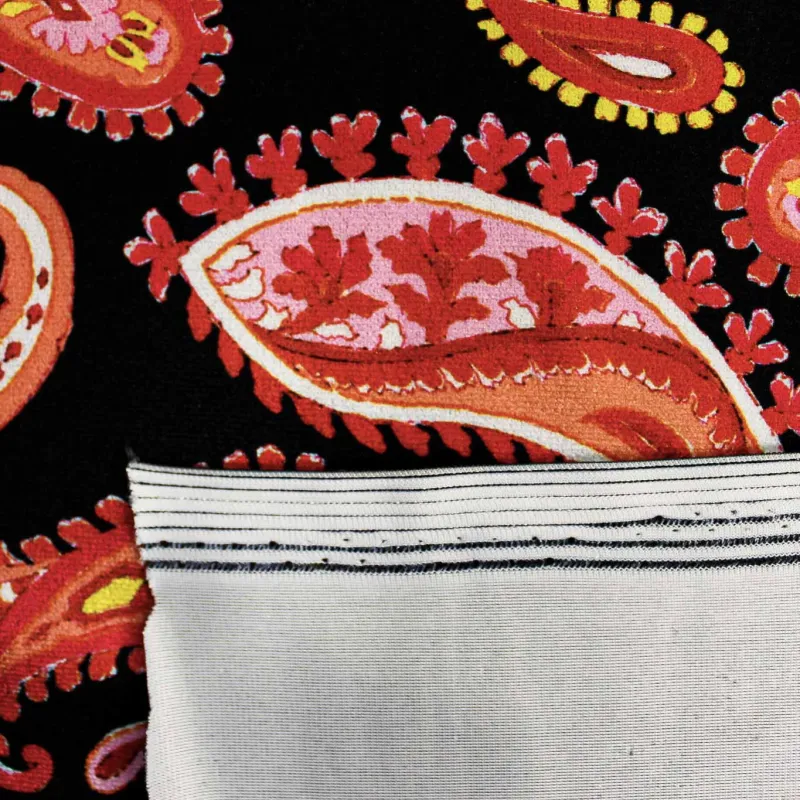 Velluto di Ciniglia fantasia Cachemire - Arancio Nero Giallo