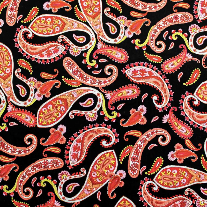 Velluto di Ciniglia fantasia Cachemire - Arancio Nero Giallo