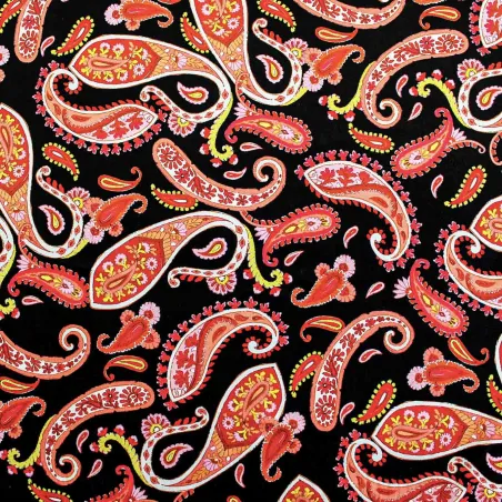 Velluto di Ciniglia fantasia Cachemire - Arancio Nero Giallo