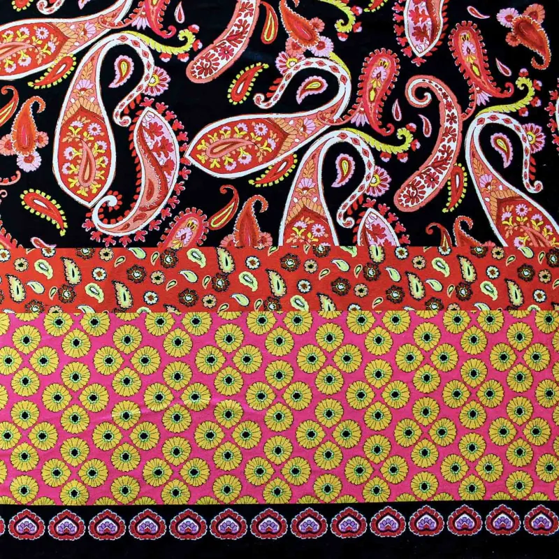 Velluto di Ciniglia fantasia Cachemire - Arancio Nero Giallo