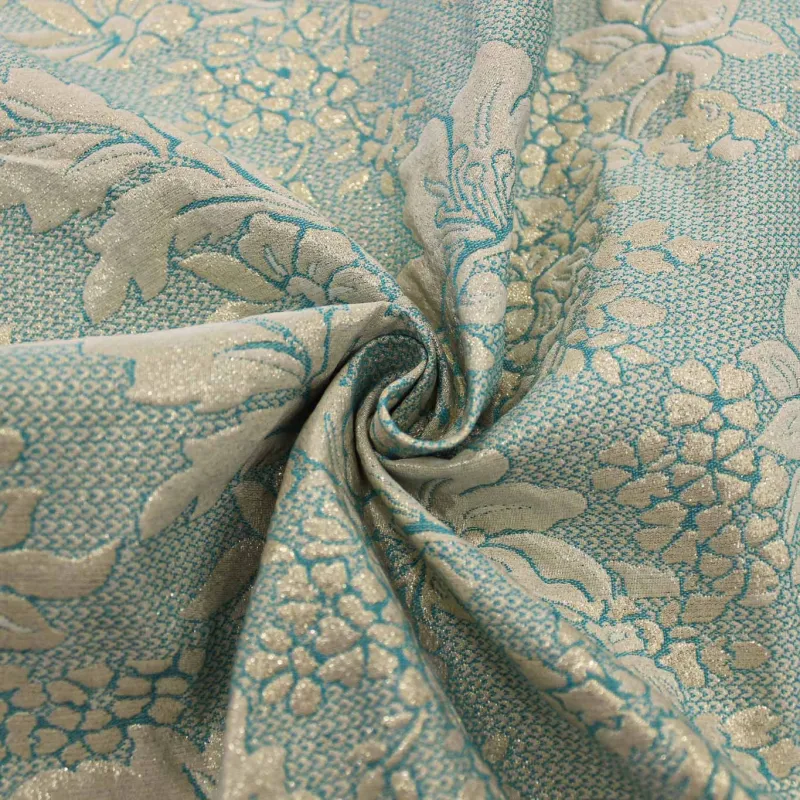 Jacquard Fiori - Celeste e Oro | MADE IN ITALY