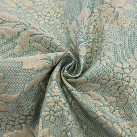 Jacquard Fiori - Celeste e Oro | MADE IN ITALY