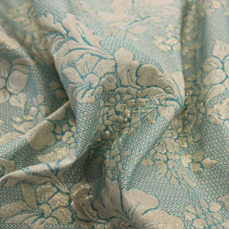 Jacquard Fiori - Celeste e Oro | MADE IN ITALY