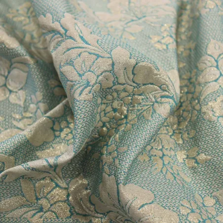 Jacquard Fiori - Celeste e Oro | MADE IN ITALY