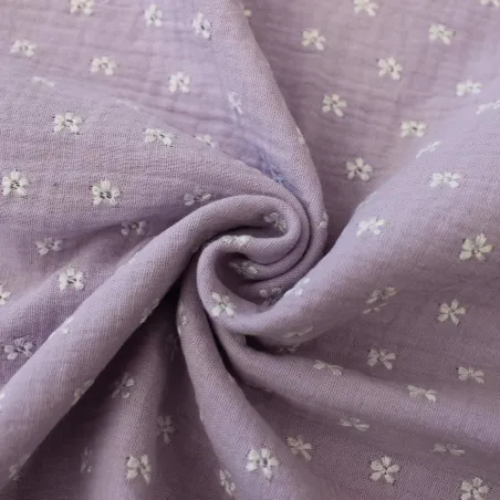 Mussola di cotone con fiori ricamati - Lilla | ILTESSUTAIO