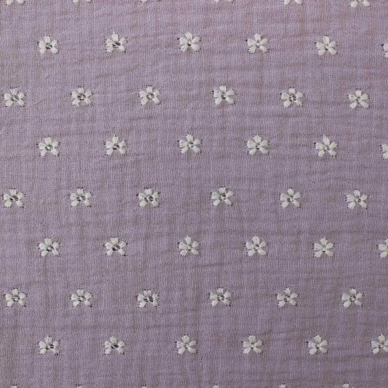 Mussola di cotone con fiori ricamati - Lilla | ILTESSUTAIO