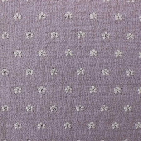Mussola di cotone con fiori ricamati - Lilla | ILTESSUTAIO