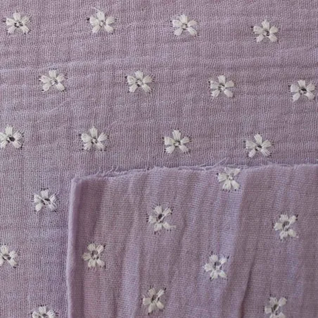 Mussola di cotone con fiori ricamati - Lilla | ILTESSUTAIO