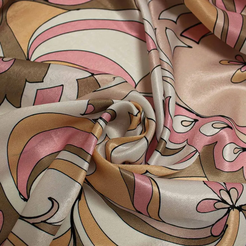 Raso con stampa floreale - Rosa Bianco Marrone | TESSUTI CERIMONIA