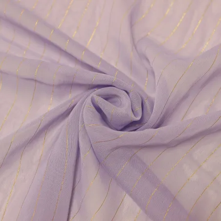 Tessuto Chiffon  gessato- Lilla e Oro | ILTESSUTAIO