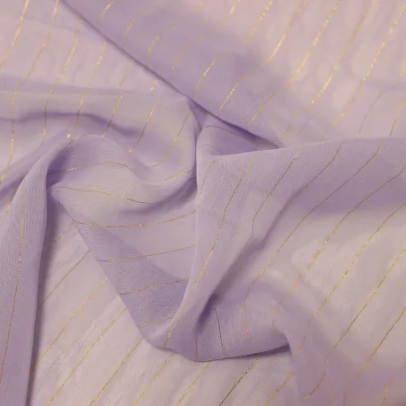 Tessuto Chiffon  gessato- Lilla e Oro | ILTESSUTAIO