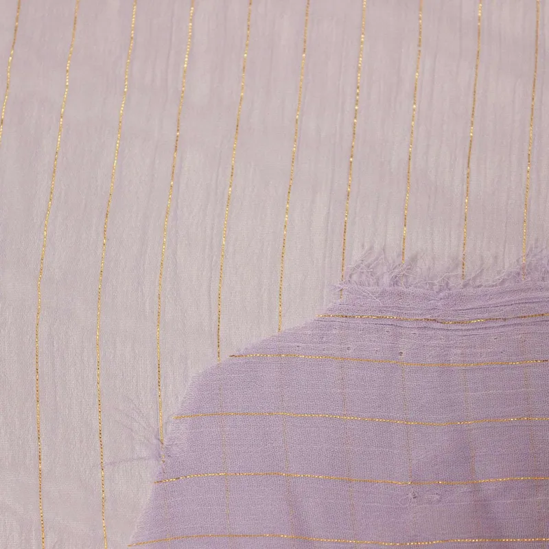 Tessuto Chiffon  gessato- Lilla e Oro | ILTESSUTAIO