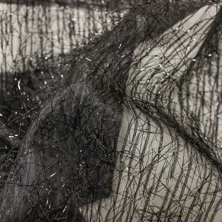 Tessuto Lurex con Piume Nero | IL TESSUTAIO
