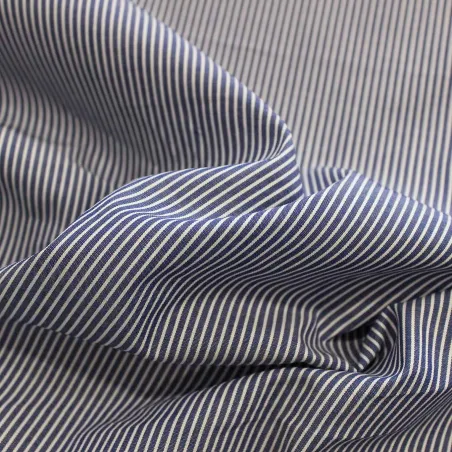 Popeline di cotone Millerighe Blu e Bianco | ILTESSUTAIO