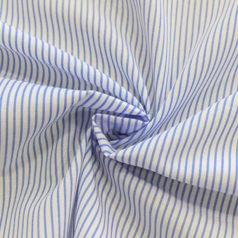 Popeline di cotone Millerighe Bianco e Celeste | ILTESSUTAIO
