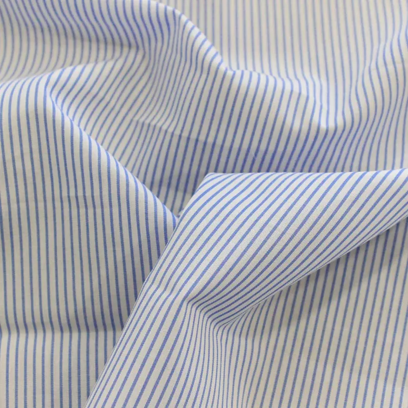 Popeline di cotone Millerighe Bianco e Celeste | ILTESSUTAIO