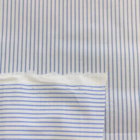 Popeline di cotone Millerighe Bianco e Celeste | ILTESSUTAIO