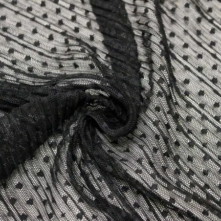 Tulle plissettato con pois nero | IL TESSUTAIO