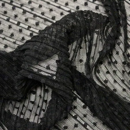 Tulle plissettato con pois nero | IL TESSUTAIO