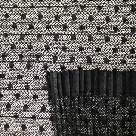 Tulle plissettato con pois nero | IL TESSUTAIO