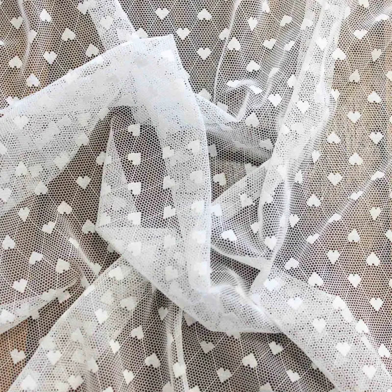Tessuto Tulle Cuori Bianco | IL TESSUTAIO