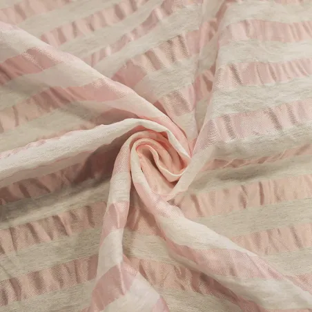 Tessuto Viscosa Grinzata Rigata Bianco Rosa | IL TESSUTAIO