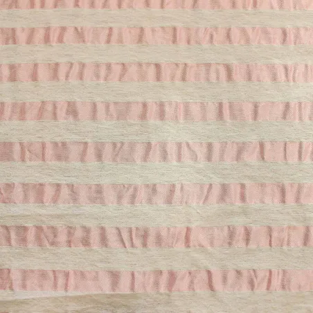 Tessuto Viscosa Grinzata Rigata Bianco Rosa | IL TESSUTAIO