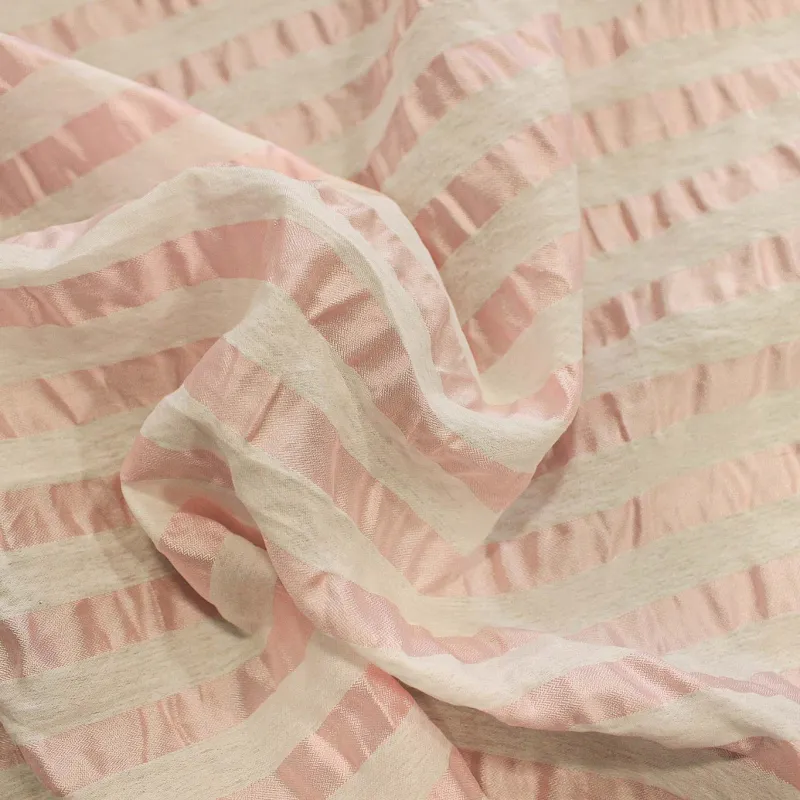 Tessuto Viscosa Grinzata Rigata Bianco Rosa | IL TESSUTAIO