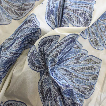 Jacquard Foglie Bianco Avion | IL TESSUTAIO