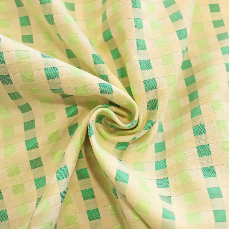 Jacquard Quadri Panna Verde | IL TESSUTAIO