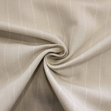 Tessuto Cotone Lino Gessato Beige Bianco  | IL TESSUTAIO