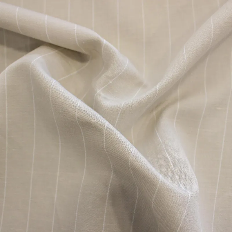 Tessuto Cotone Lino Gessato Beige Bianco  | IL TESSUTAIO