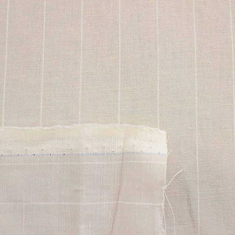 Tessuto Cotone Lino Gessato Beige Bianco  | IL TESSUTAIO