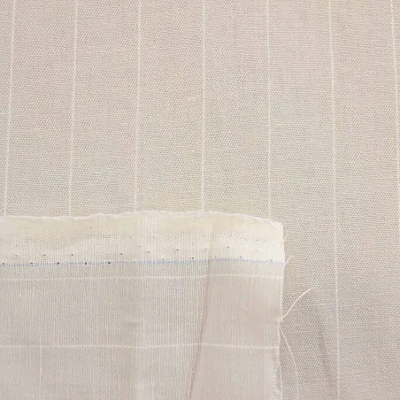 Tessuto Cotone Lino Gessato Beige Bianco  | IL TESSUTAIO