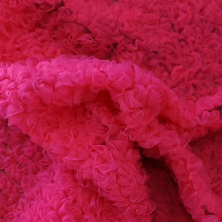 Tessuto Tulle Fiori 3D Fucsia | IL TESSUTAIO