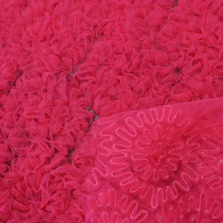 Tessuto Tulle Fiori 3D Fucsia | IL TESSUTAIO