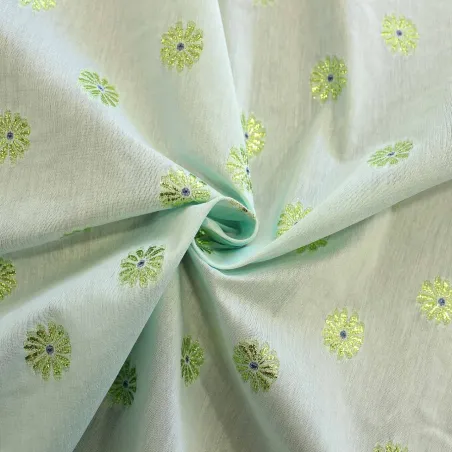 Jacquard Fiori Verde Tiffany | IL TESSUTAIO