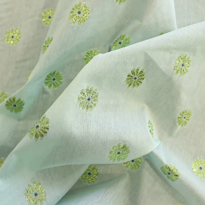 Jacquard Fiori Verde Tiffany | IL TESSUTAIO