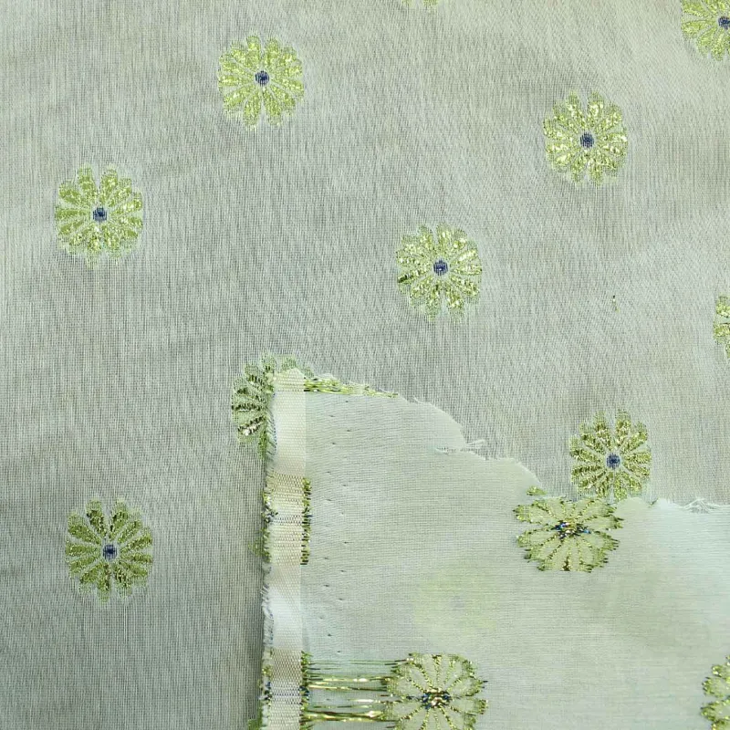 Jacquard Fiori Verde Tiffany | IL TESSUTAIO