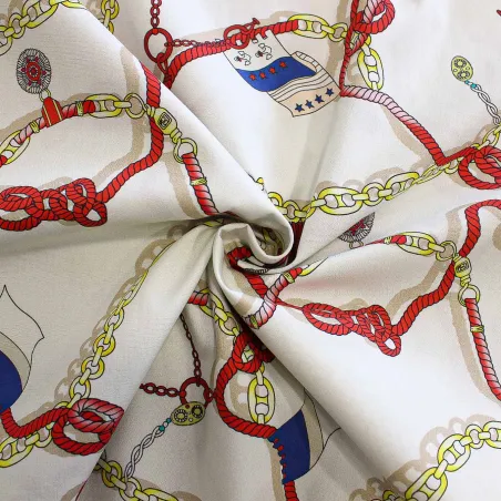 Tessuto di cotone fantasia panna rosso blu | IL TESSUTAIO