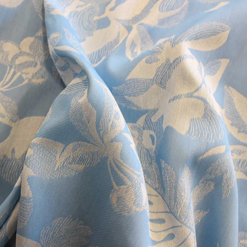 Jacquard Fiori Celeste Bianco | IL TESSUTAIO