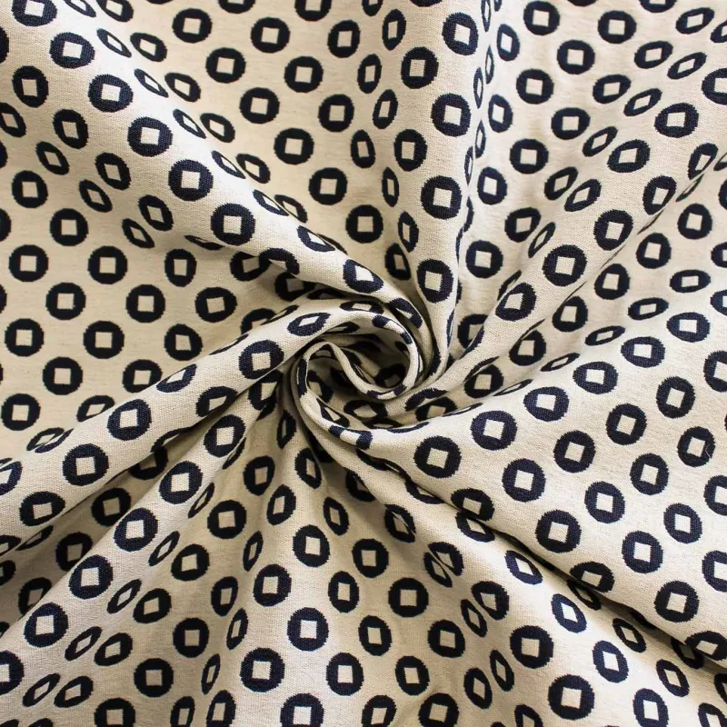 Tessuto Tubico Fantasia Cerchi Panna Blu | IL TESSUTO