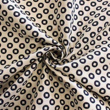 Tessuto Tubico Fantasia Cerchi Panna Blu | IL TESSUTO