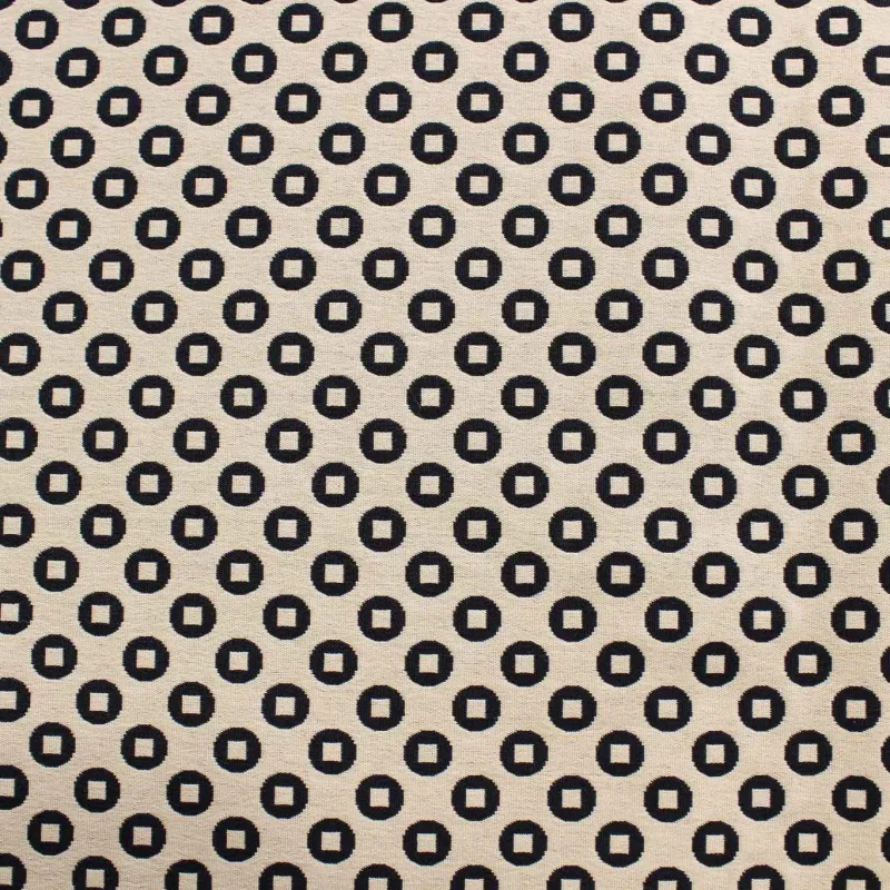 Tessuto Tubico Fantasia Cerchi Panna Blu | IL TESSUTO