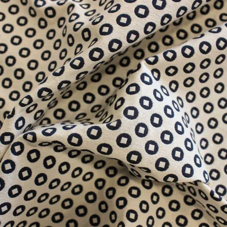 Tessuto Tubico Fantasia Cerchi Panna Blu | IL TESSUTO