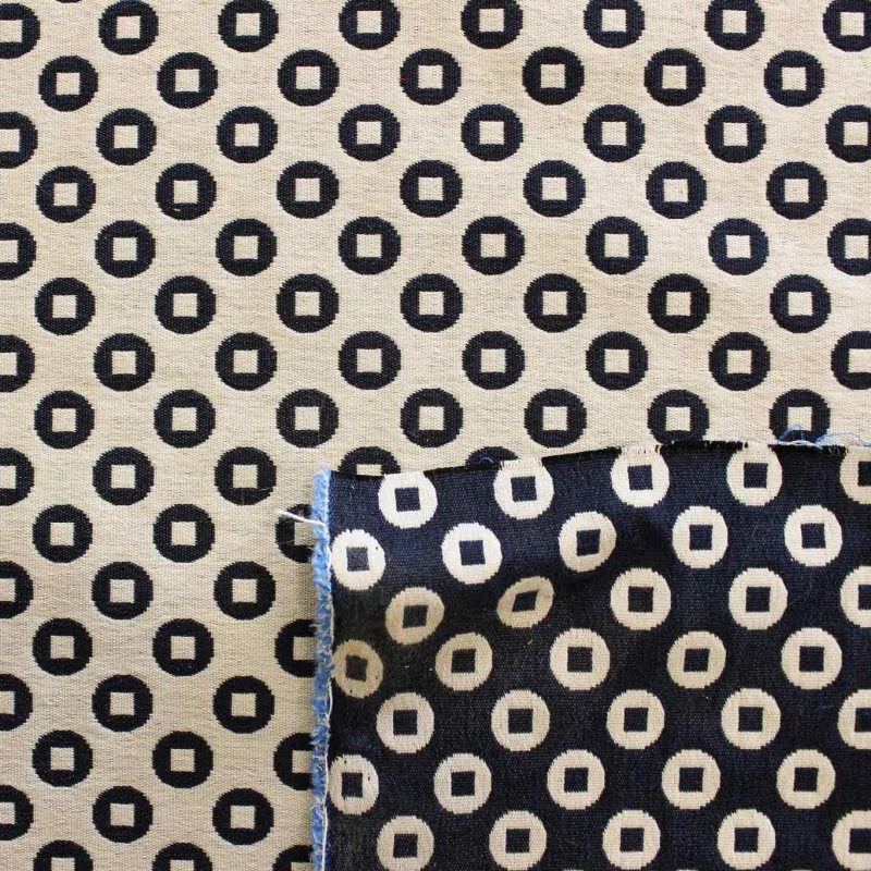 Tessuto Tubico Fantasia Cerchi Panna Blu | IL TESSUTO